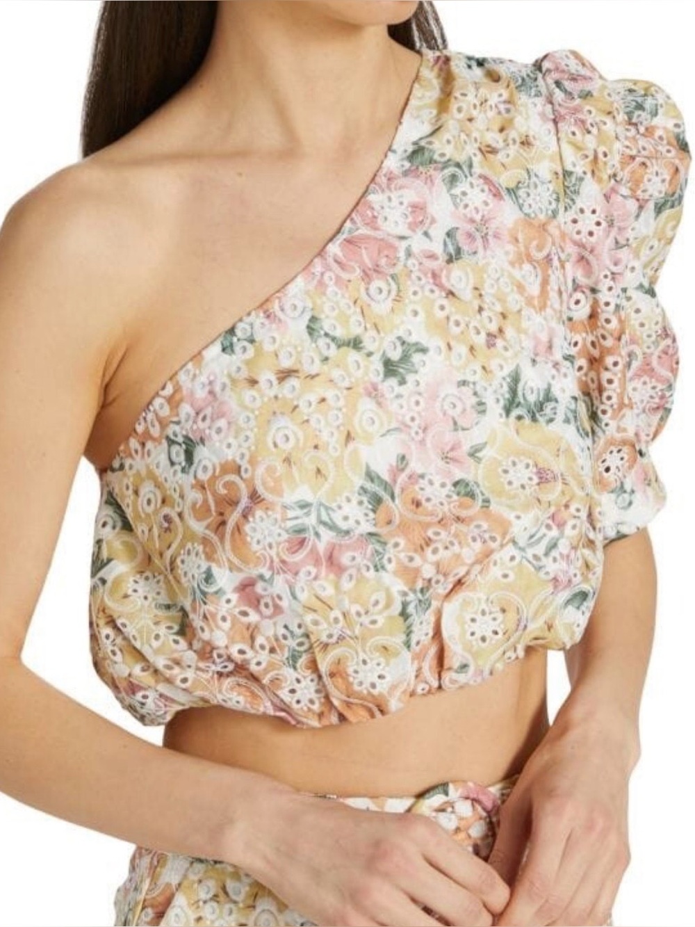 EN SAISON - Presley Eyelet Embroidered One Shoulder Crop Skirt Set Size XS & S